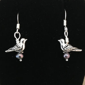 Silver tone bird earrings